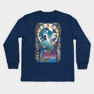 Blue Mermaid art nouveau Kids Long Sleeve T-Shirt